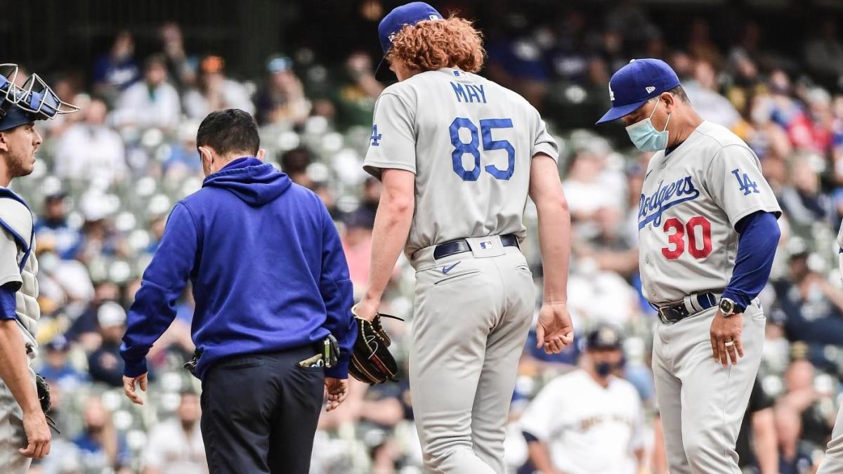 Dodgers' Dustin May exits start vs. Brewers after suffering right-arm injury